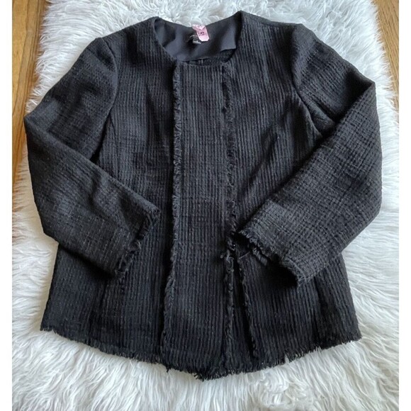 ANN TAYLOR Size 4 Black Tweed Fringe Blazer Career Office - Picture 4 of 9